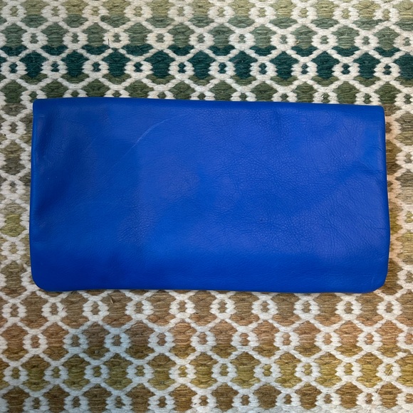 Clare V Blue and Black Leather fold over Pouch - Picture 3 of 4